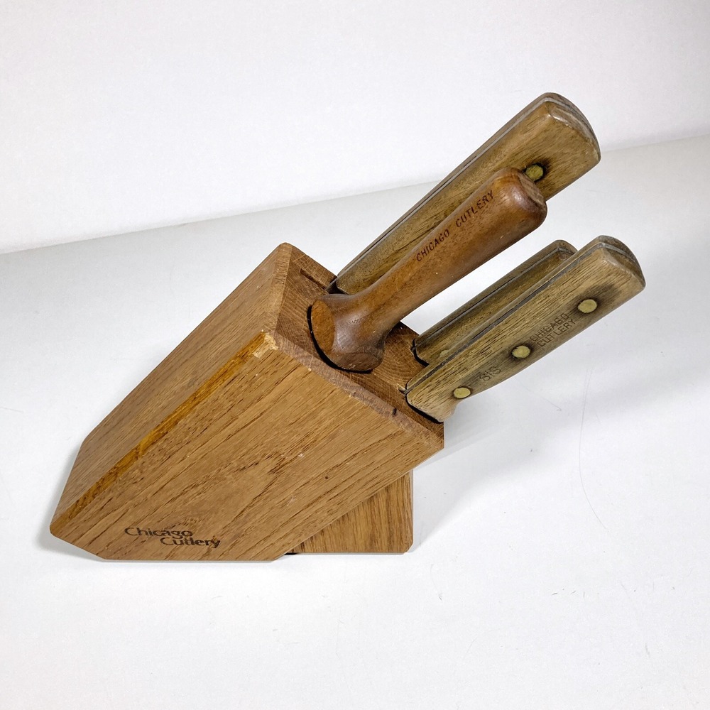 VTG Chicago Cutlery 4 Slot Knife Storage Block 66S, 61S, 100S & Sharpening Steel